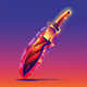 A AI-generated app icon of a fishing knife in sizzling red color and burnt orange color and orange juice color color and navy color color scheme