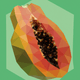 A AI-generated app icon of a papaya in deep pink , light green , mint green , sky blue color scheme