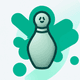 An app icon of  an image of a bowling pin with bisque and melon and forest green and chambray scheme color