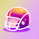 An app icon of  an image of a rubgy helmet with pale violet red and snow and beige and bright yellow scheme color