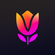 A AI-generated app icon of a tulip flower in yellow-orange color and yellow color and aqua color and crimson color color scheme