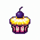 A AI-generated app icon of a delicious cake with a cherry on top in yellow and purple color scheme