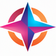 A AI-generated app icon of a stylized compass rose  in periwinkle color and copper color and purple color and mauve color color scheme