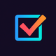 A AI-generated app icon of checkkk in teal color and baby blue color and purple color and violet-red color color scheme