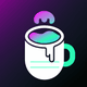 A AI-generated app icon of a cup of hot latte in evergreen , navajo white , mint cream , ghost white color scheme