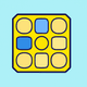 A AI-generated app icon of an eyeshadow palette in pastel yellow , cornflower blue , dark orange , tiffany blue color scheme