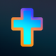 A AI-generated app icon of a cross in red-orange color and ivory color and magenta color and seafoam green color color scheme