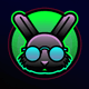A AI-generated app icon of a rabbit in army green , melon , emerald green , charcoal color scheme