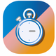 A AI-generated app icon of a sleek, minimalist stopwatch  in sepia color and baby blue eyes color and antique gold color and baby blue eyes color color scheme