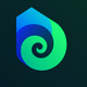 A AI-generated app icon of a spiral in spring green color and royal blue color and mint green color and sage green color color scheme