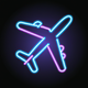 A AI-generated app icon of a plane in bluish purple color and pinkish red color and bluish gray color and light blue color color scheme