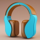 A AI-generated app icon of a stylized headphones  in mustard color and tiffany blue color and sienna color and chocolate color color scheme