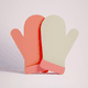 An app icon of  an image of a pair of gloves with apricot and fuchsia and pastel red and mint cream scheme color