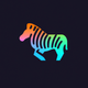 A AI-generated app icon of a zebra in lavender color and lime color and turbo color and kelly green color color scheme