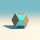 A AI-generated app icon of a pentagonal prism shape in sienna , sky blue , cornflower blue , teal color scheme