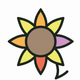 A AI-generated app icon of a sunflower in baby blue color and orange-red color and spring green color and black color color scheme