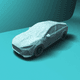 A AI-generated app icon of a car in ghost white , seafoam green , medium slate blue color scheme