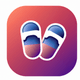 An app icon of  an image of a pair of slippers with periwinkle and navy blue and chestnut and red scheme color