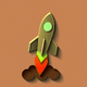 A AI-generated app icon of a rocket in dark orange , blue grey , khaki , tomato color scheme