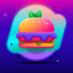 An app icon of  an image of a burger with evergreen and olive green and periwinkle and rose quartz scheme color