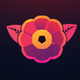 A AI-generated app icon of a primrose flower in camel color and violet-red color and light pink color and sunshine yellow color color scheme