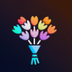 A AI-generated app icon of a flower bouquet in dandelion yellow color and crimson color and orange-red color and lime color color scheme