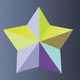 A AI-generated app icon of a star pyramid shape in pastel yellow , pale turquoise , dark violet , dark blue color scheme