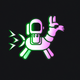 A AI-generated app icon of a astronaut riding a unicorn  in purple and green color scheme