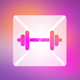 A AI-generated app icon of a barbell in light purple color and greyish pink color and rich red color and dark red color color scheme