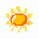 A AI-generated app icon of a sun in azure color and chartreuse color and blue-green color and orange-red color color scheme