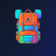 A AI-generated app icon of a backpack in turquoise color and violet-red color and orange-red color and indigo color color scheme