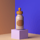 A AI-generated app icon of a bottle of baby milk in lavender blush , dark khaki , dark orange , light sky blue color scheme