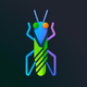 A AI-generated app icon of a grasshopper in mint green color and lemon chiffon color and navy blue color and mahogany color color scheme