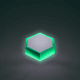 An app icon of  an image of a hexagonal prism shape with sage and pale green and rosy brown and mint cream scheme color