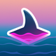 A AI-generated app icon of shark fin above the sea surface in cream color and magenta color and pink color and pale purple color color scheme