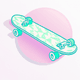 An app icon of  an image of a skateboard with medium turquoise and blush pink and white and lily scheme color