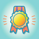 A AI-generated app icon of a medallion in teal blue color and unmellow yellow color and red color and orange juice color color color scheme