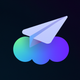 A AI-generated app icon of a paper airplane flying through the cloud in  color scheme