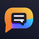 A AI-generated app icon of a stylized chat bubble in brass color and raspberry color and apricot color and olive color color scheme