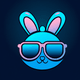 A AI-generated app icon of a rabbit in light sky blue , medium blue , sage green , jade green color scheme