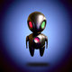 A AI-generated app icon of a Humanoid Space Robot in jet black , dark olive green , periwinkle , red color scheme