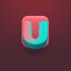 A AI-generated app icon of a letter U in honeysuckle , light grey , pastel red , dark sea green color scheme