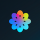 A AI-generated app icon of a chrysanthemum flower in greenish-blue color and light blue color and light blue color and bright green color color scheme