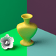 A AI-generated app icon of a vase in burgundy , emerald green , yellow , lily color scheme