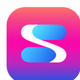 A AI-generated app icon of a stream in steel blue color and carnation pink color and navy blue color and pale purple color color scheme