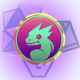 A AI-generated app icon of a dragon in indigo and orange color scheme