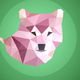 An app icon of  an image of a Shiba Inu dog with pink and maroon and sage green and bright yellow scheme color