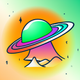 A AI-generated app icon of a cosmic inflation in turquoise color and green-yellow color and yellow green color and red color color scheme