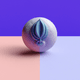 A AI-generated app icon of a nectarine in indigo , spearmint , blue violet , baby pink color scheme
