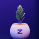 An app icon of  an image of potted ZZ Plant with indigo and dark orchid and magenta and cornflower blue scheme color